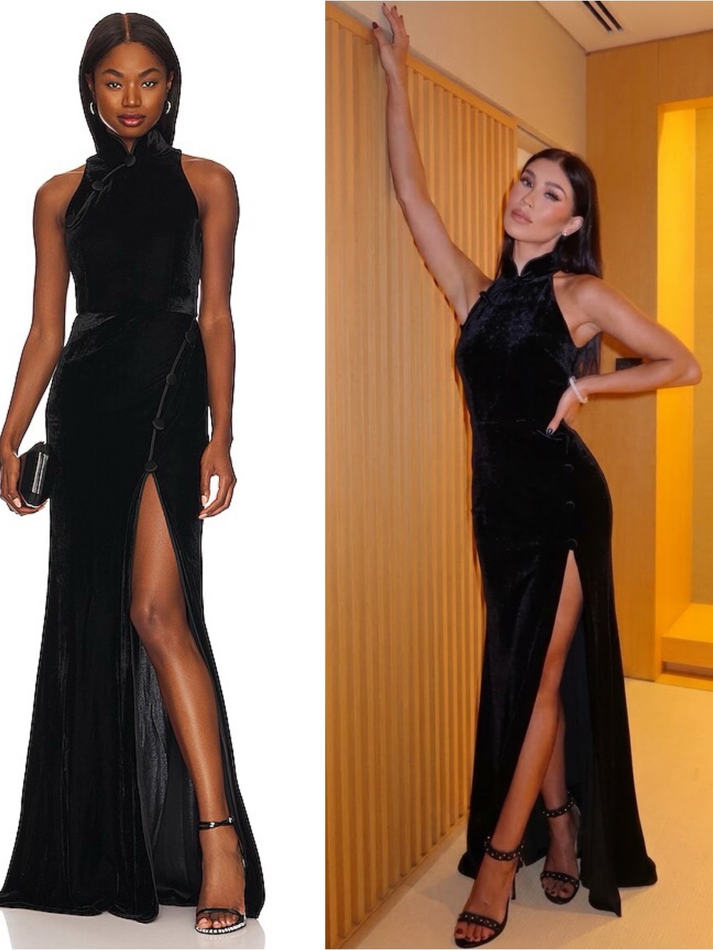 SAU LEE Ariana Velvet Maxi Dress in Black Sz 6 US